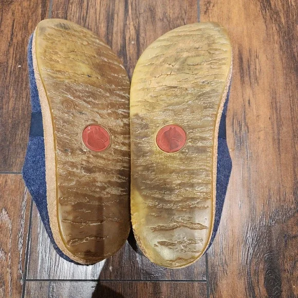 Haflinger Grizzly Wool Clogs Blue Swirl Embroidery Cork Footbed Shoes Womens 39 - Picture 3 of 6